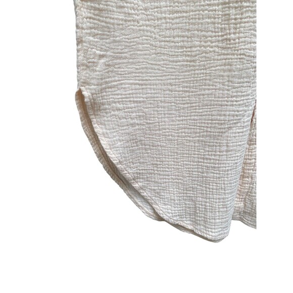 Womens Oversized Shirt Dress M Nude Pink Textured Gauze Button Down Side Slits - Picture 13 of 16